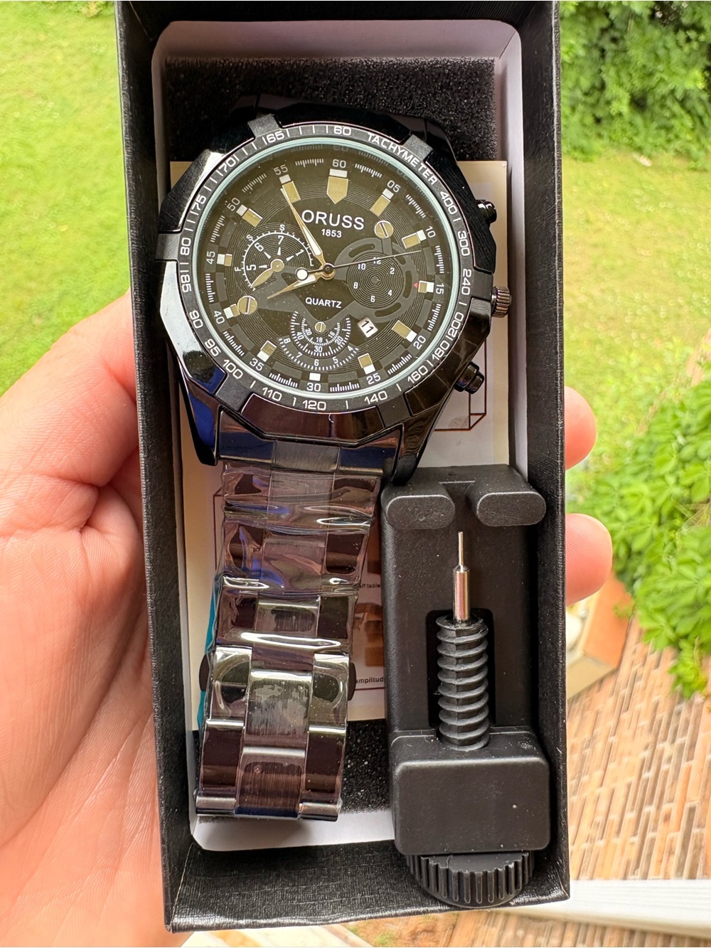 Oruss Black Men's Stainless Steel Chronograph Watch